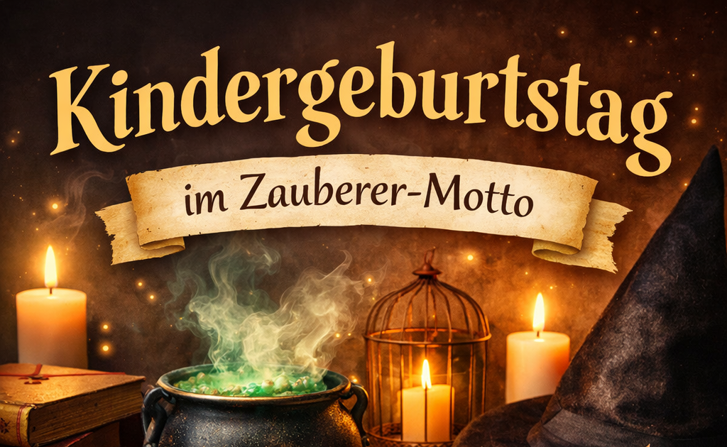 Harry Potter Kindergeburtstag – Kinder in Zauberer-Kostümen feiern eine Motto-Party zuhause