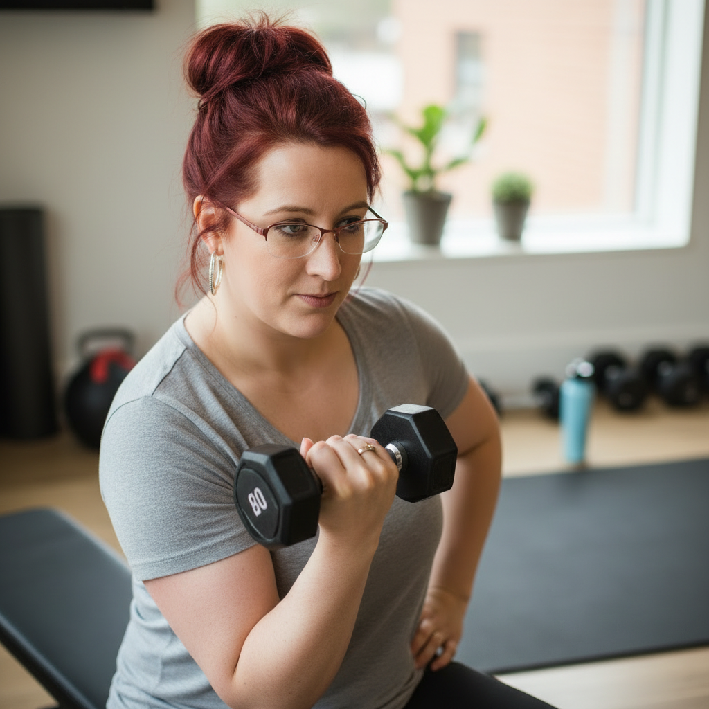 Frau macht Sport mit einer Hantel 