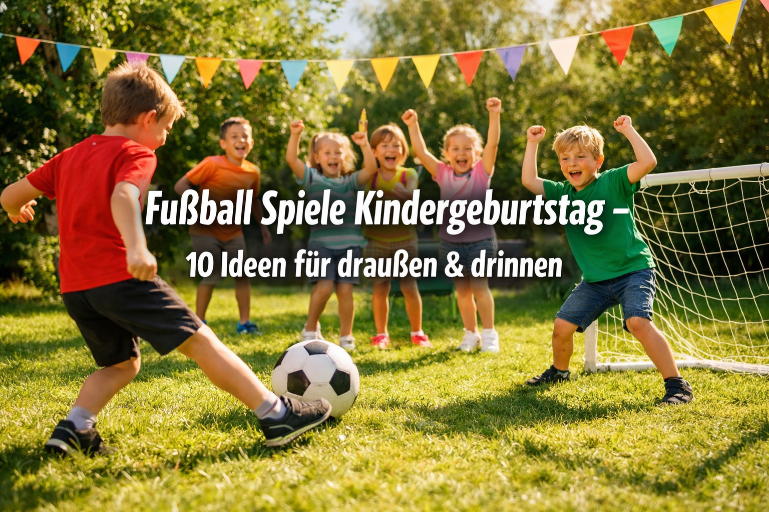 Fußball Spiele Kindergeburtstag – Kinder spielen Elfmeter und Dribbel-Parcours im Garten