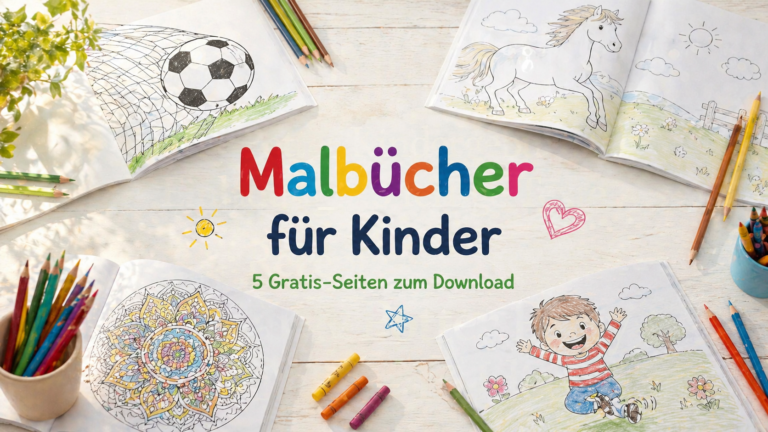 Malbuch für Kinder – vier bunte Malbücher von MamaMomente mit Fußball-, Pferde- und Mandala-Motiven