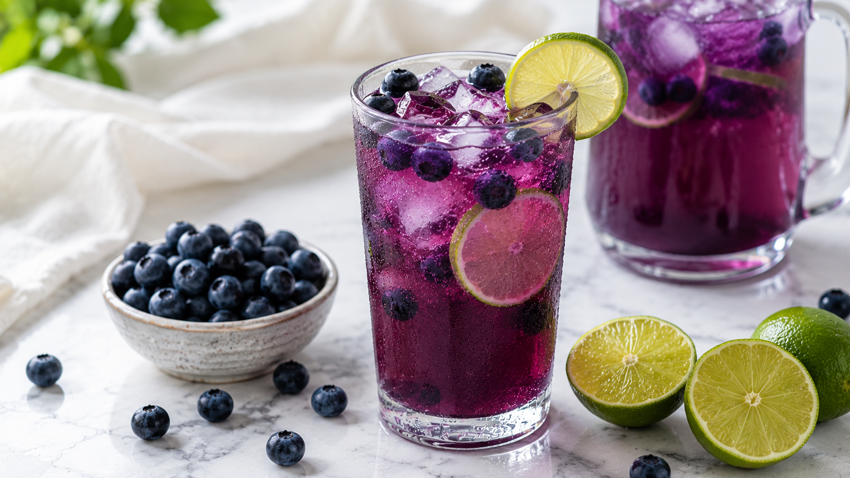 Blaubeer Limetten Limonade selber machen ohne Zucker