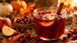 Apfelpunsch für Kinder alkoholfrei mit Cranberrys, herbstlich rot im Glas