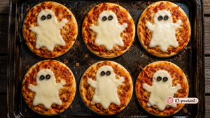 Geister-Pizza als Halloween Rezept für Kinder