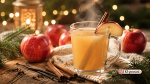 Goldener Apfel-Zimt-Kinderpunsch mit Vanille und frischen Apfelscheiben