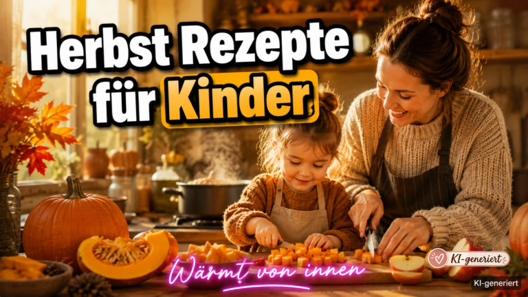 Herbst Rezepte für Kinder – Mutter und Kind kochen gemeinsam mit Kürbis und Apfel in warmer Herbstküche