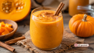 Kürbis-Smoothie als cremiges Halloween Getränk für Kinder