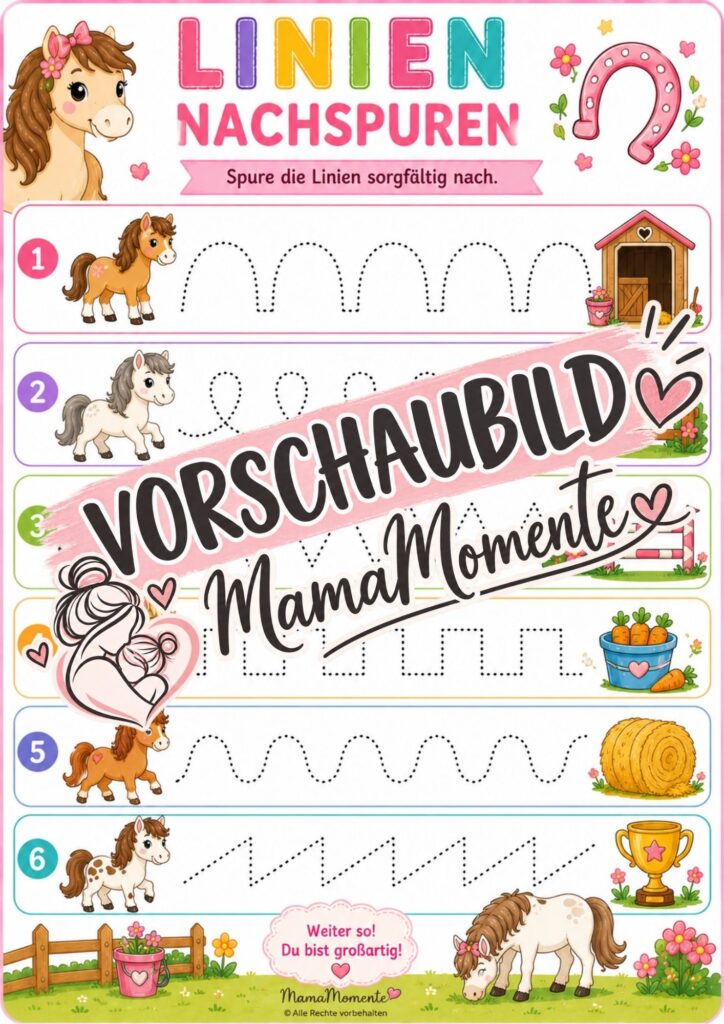 Linien Nachspuren Pferde