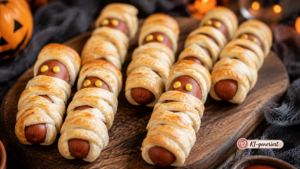 Mumien-Hot-Dogs als beliebtes Halloween Hauptgericht für Kinder