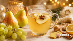 Weißer Kinderpunsch mit Birne, hellem Traubensaft, Ingwer und Sternanis