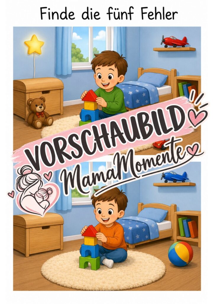 5 Fehler suchen Kinderzimmer und Spielzeug