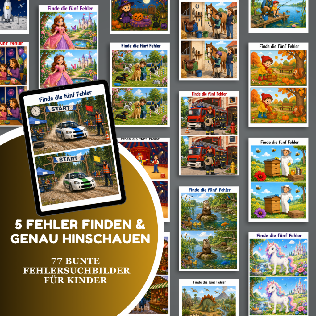 77 bunte 5 Fehlersuchbilder für Kinder zum Finde die 5 Fehler spielen im MamamMomente Familien Club