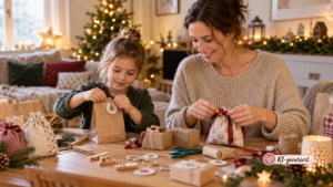 Selbst gemachter Adventskalender aus Papiertüten, Säckchen und kleinen Schachteln