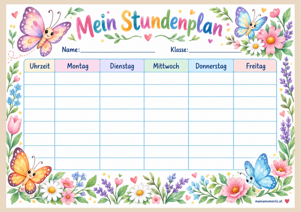Stundenplan Schmetterlinge